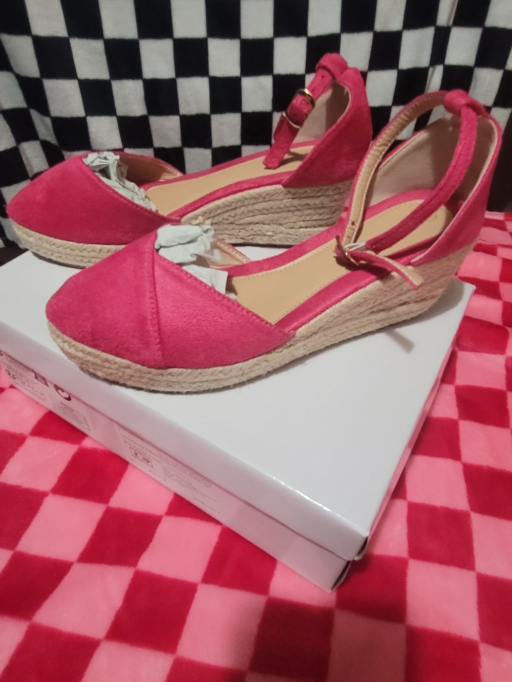 Pink Espadrille Wedge Sandals with Ankle Strap